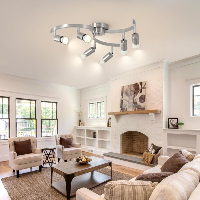 SEEBLEN 6 Light Track Lighting Fixtures Ceiling, Flexibly Rotatable Light Heads, Nickel Semi Flush Mount Ceiling Light for Kitchen Dining Room Living Room.Gu10 Bulb Base. - Image 3